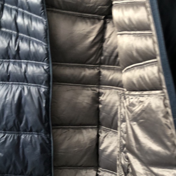 BERNARDO Hooded Spring Winter Fall Down Filled Coat Jacket Puffer in Dark Blue. - Picture 9 of 13